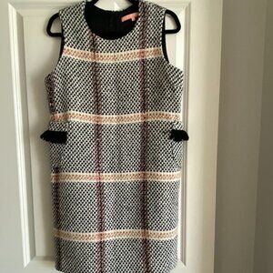 VILAGALLO MADRID Sleeveless Dress Pockets with Fringe Cotton/Wool Blend Sz44 EU